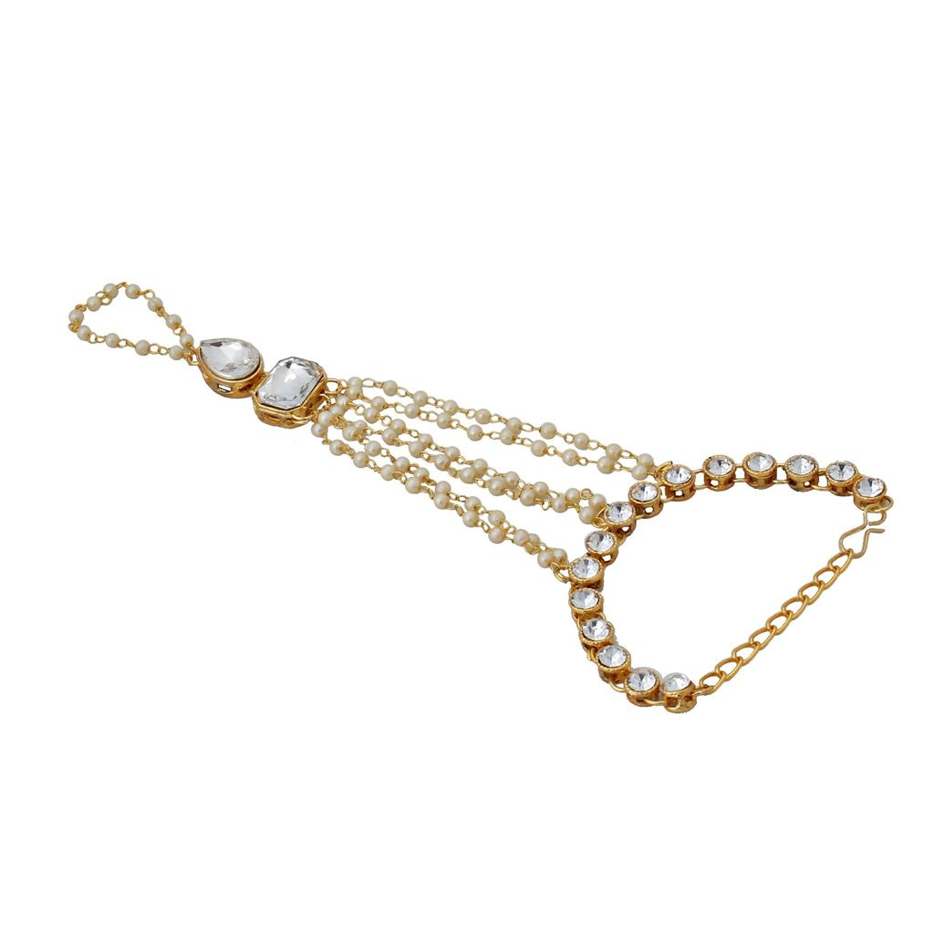 Lucky Jewellery Elegant White Color Gold Plated Finger Ring Bracelet Hand Harness Hathphool For Girls & Women (159-L1HM-08-W)