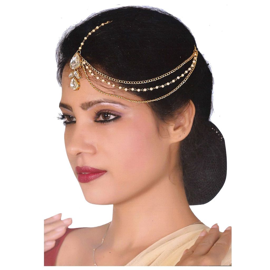 Lucky Jewellery Casual Bridal Dulhan Kundan White Color Stone Moti Maang Tikka Pearl Matha Patti for Girls & Women