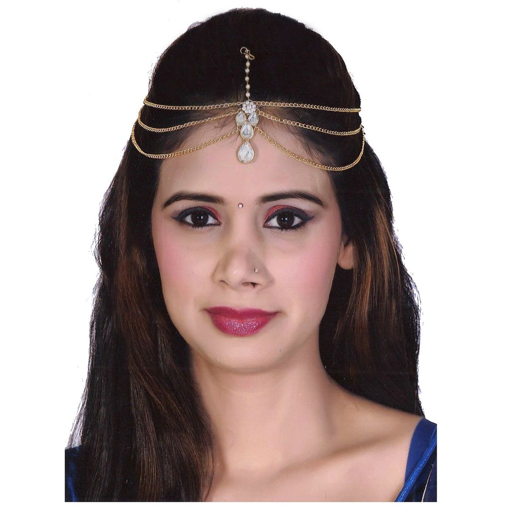 Lucky Jewellery Casual Bridal Dulhan Kundan White Color Stone Moti Maang Tikka Pearl Matha Patti for Girls & Women