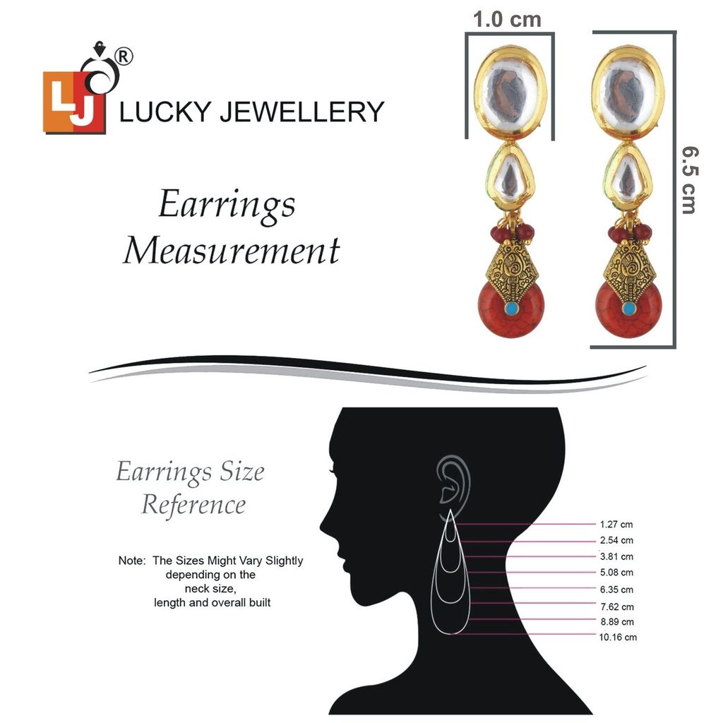 LUCKY JEWELLERY Back Meenakari 18k Gold Plated Red Color Tika Earring Combo Uncut Big Faux Kundan Choker Necklace set