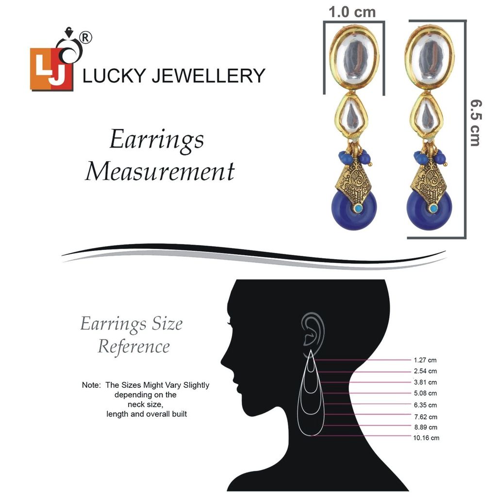 LUCKY JEWELLERY Back Meenakari 18k Gold Plated Blue Color Tika Earring Combo Uncut Big Faux Kundan Choker Necklace set