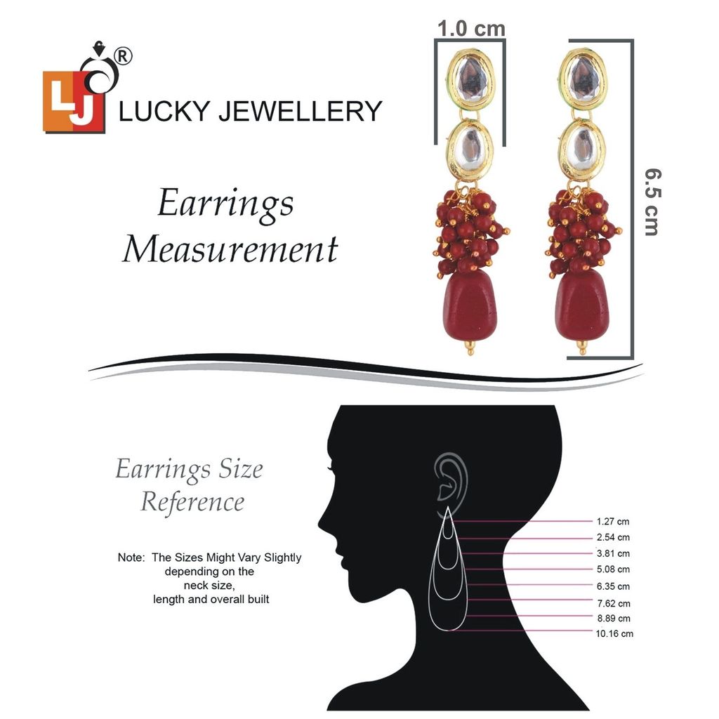 LUCKY JEWELLERY Back Meenakari 18k Gold Plated Maroon Color Tika Earring Combo Uncut Big Faux Kundan Choker Necklace set