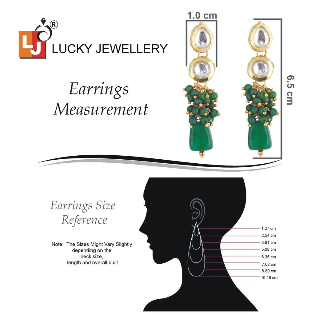 LUCKY JEWELLERY Back Meenakari 18k Gold Plated Green Color Tika Earring Combo Uncut Big Faux Kundan Choker Necklace set