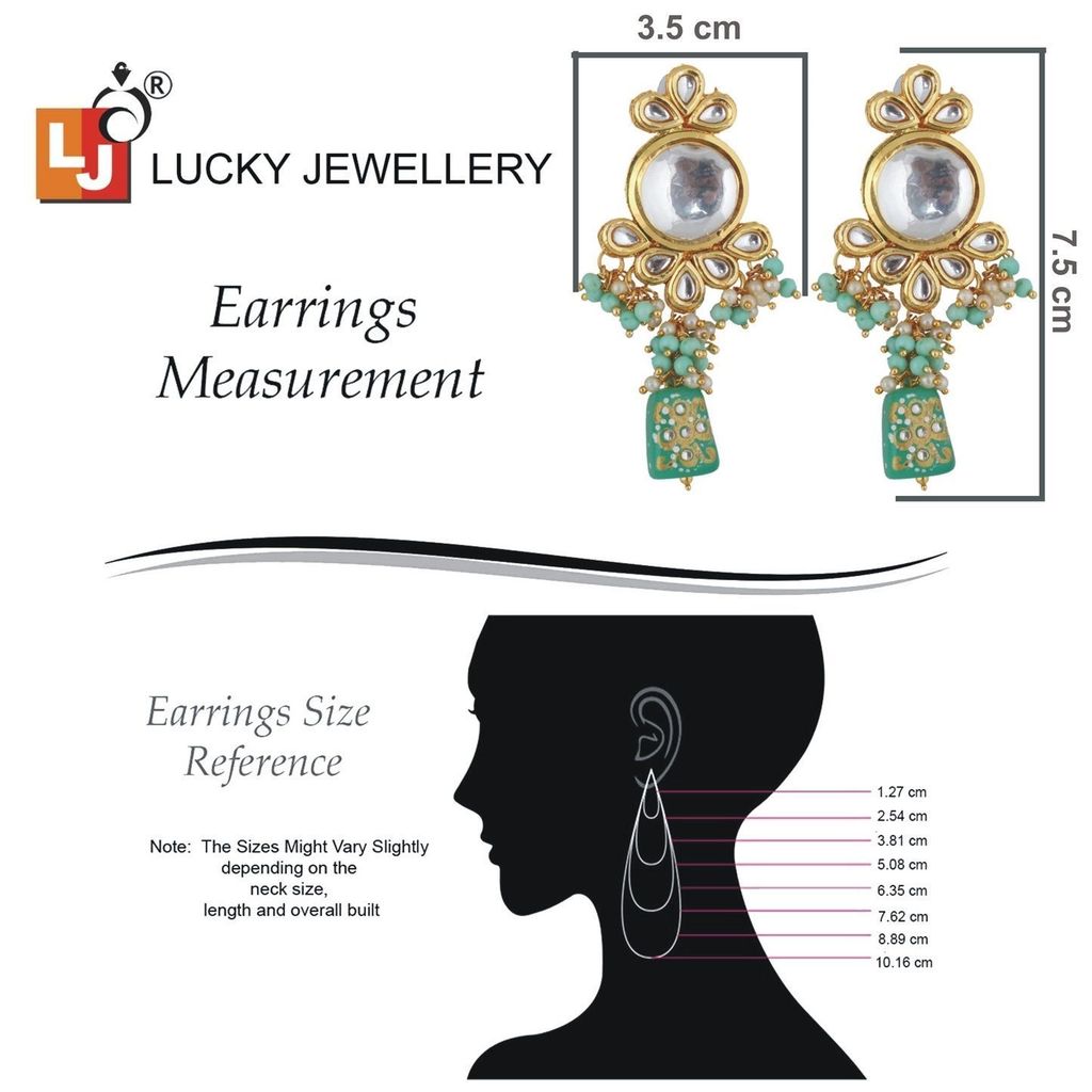 LUCKY JEWELLERY Back Meenakari 18k Gold Plated Mint Color Tika Earring Combo Uncut Big Faux Kundan Choker Necklace set