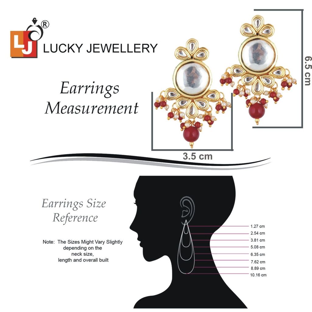 LUCKY JEWELLERY Back Meenakari 18k Gold Plated Maroon Color Tika Earring Combo Uncut Big Faux Kundan Choker Necklace set