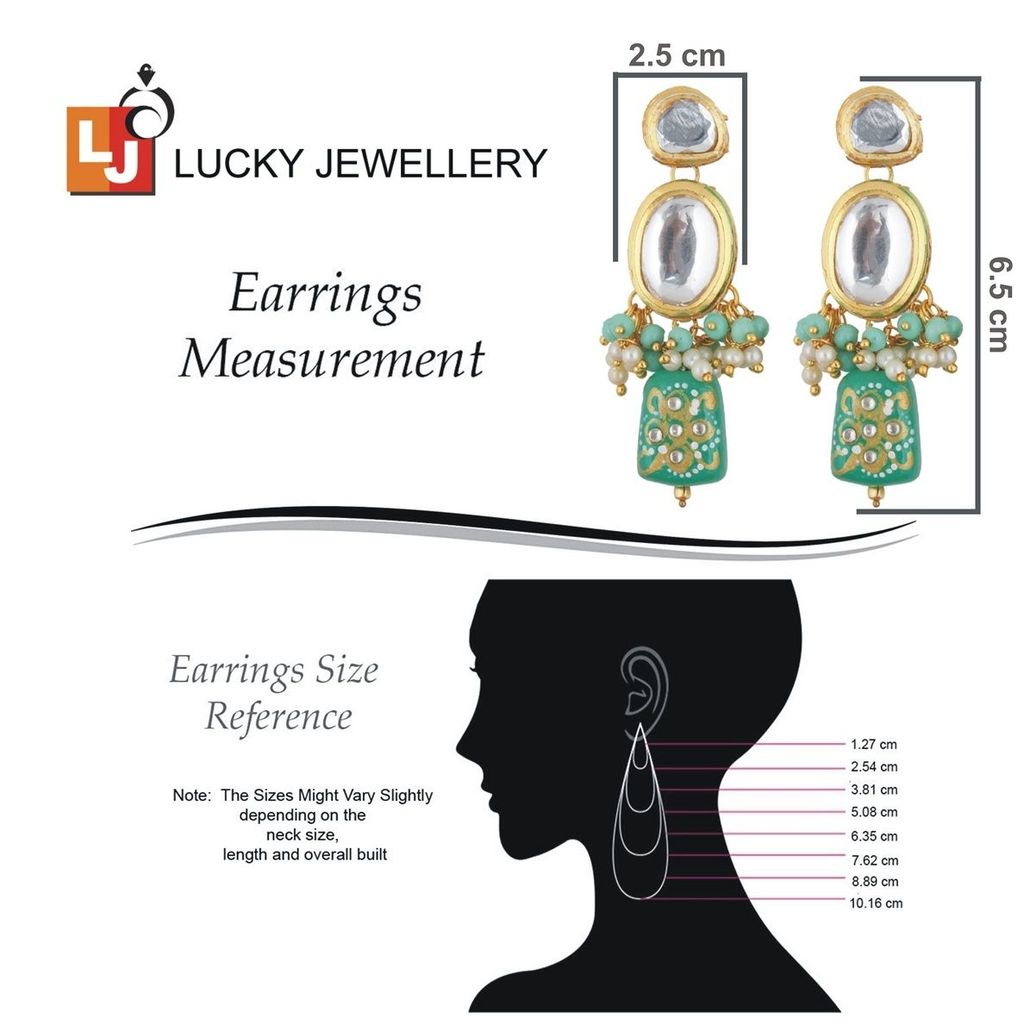 LUCKY JEWELLERY Back Meenakari 18k Gold Plated Mint Color Tika Earring Combo Uncut Big Faux Kundan Choker Necklace set