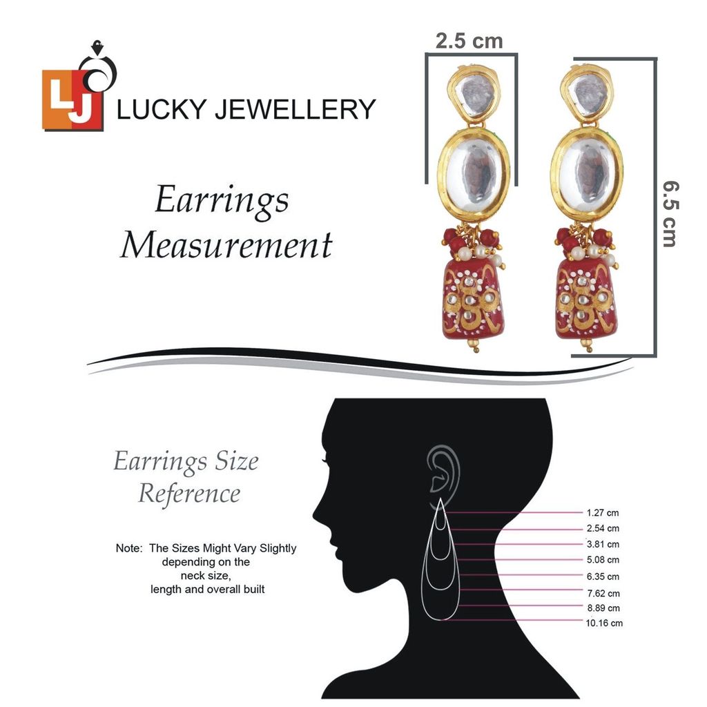 LUCKY JEWELLERY Back Meenakari 18k Gold Plated Maroon Color Tika Earring Combo Uncut Big Faux Kundan Choker Necklace set