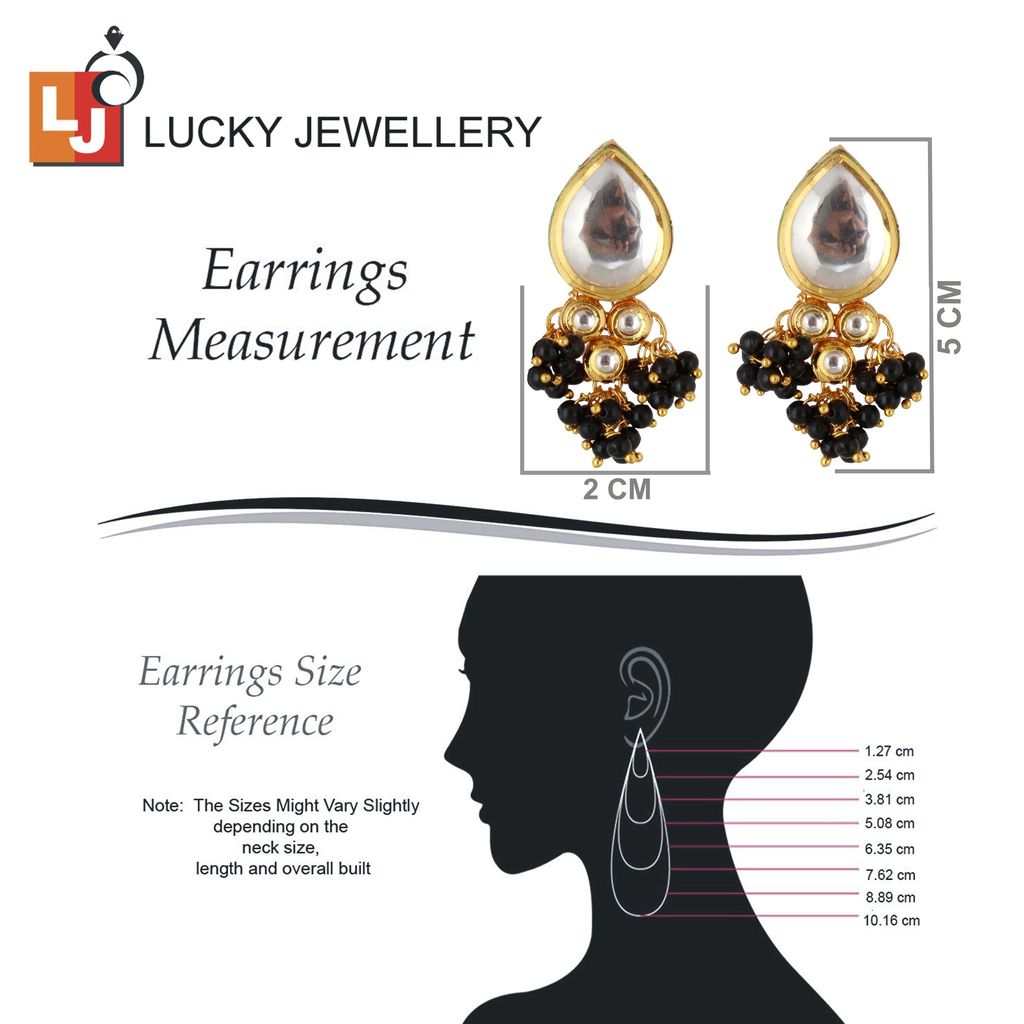 LUCKY JEWELLERY Back Meenakari 18k Gold Plated Black Color Tika Earring Combo Uncut Big Faux Kundan Choker Necklace set (1122-J5SK-1698-BL)