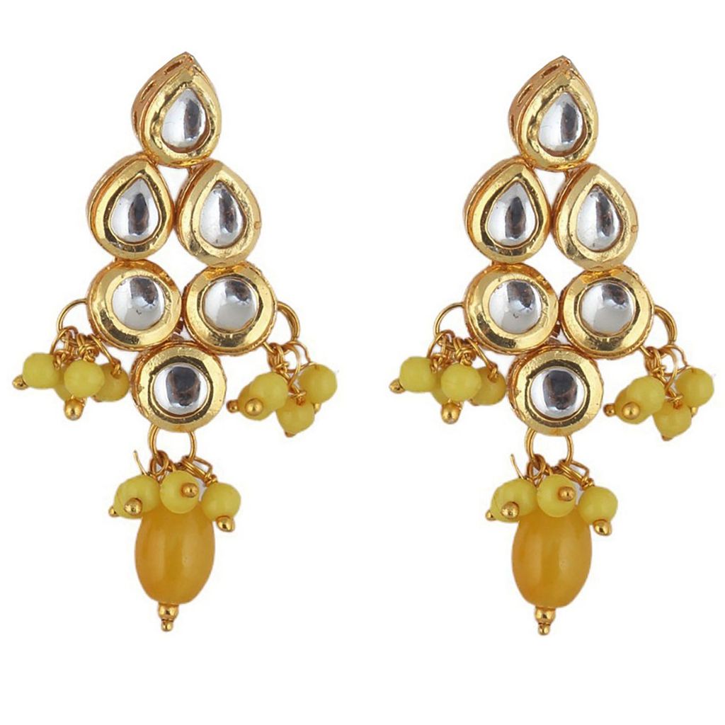 LUCKY JEWELLERY Back Meenakari 18k Gold Plated Yellow Color Earring Combo Uncut Big Faux Kundan Choker Necklace set (974-J5SK-1782-Y)