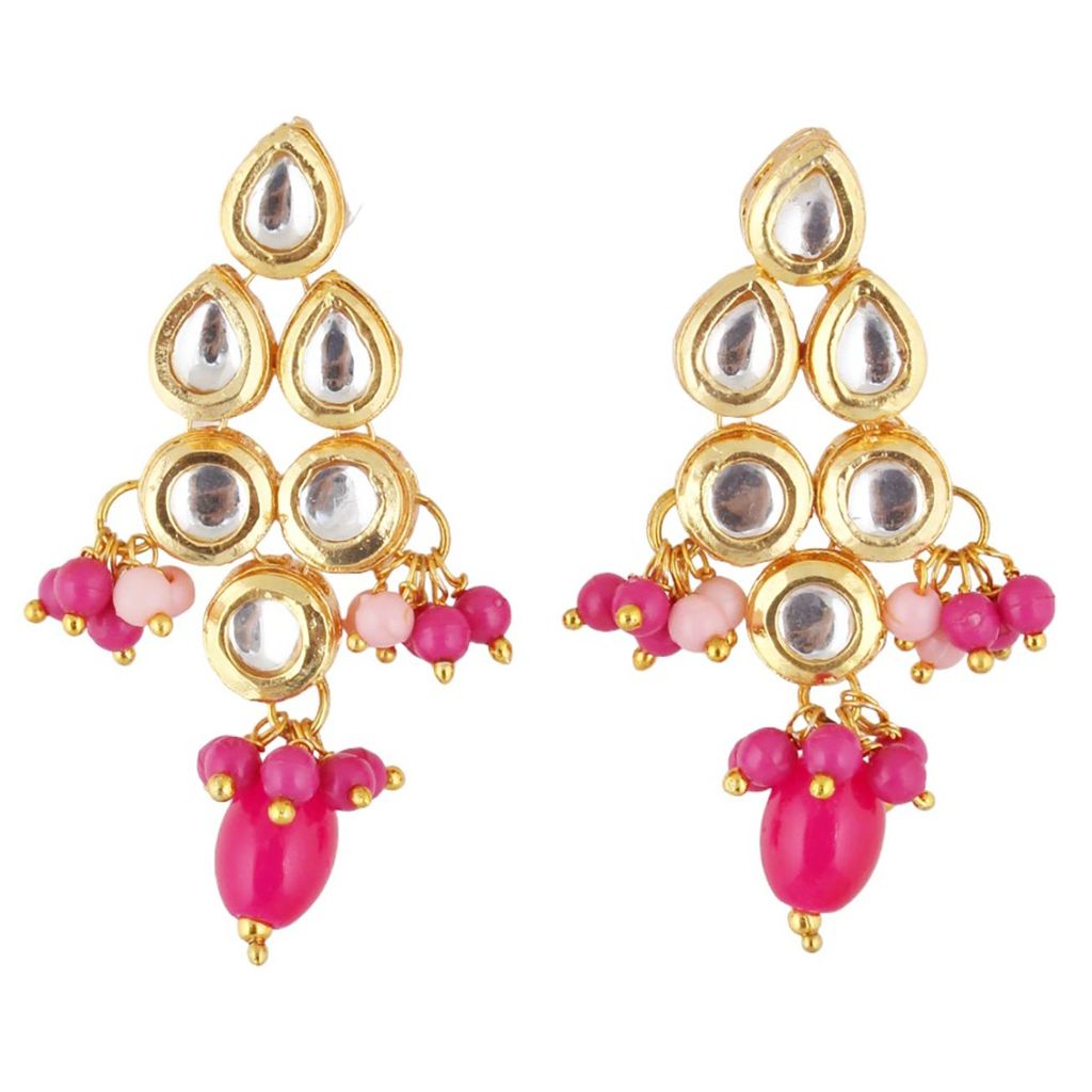 LUCKY JEWELLERY Back Meenakari 18k Gold Plated Multi Color Earring Combo Uncut Big Faux Kundan Choker Necklace set (974-J5SK-1782-PKR)