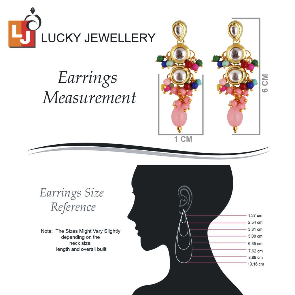 LUCKY JEWELLERY Back Meenakari 18k Gold Plated Multi Color Tika Earring Combo Uncut Big Faux Kundan Choker Necklace set (926-J5SK-1810-MT)