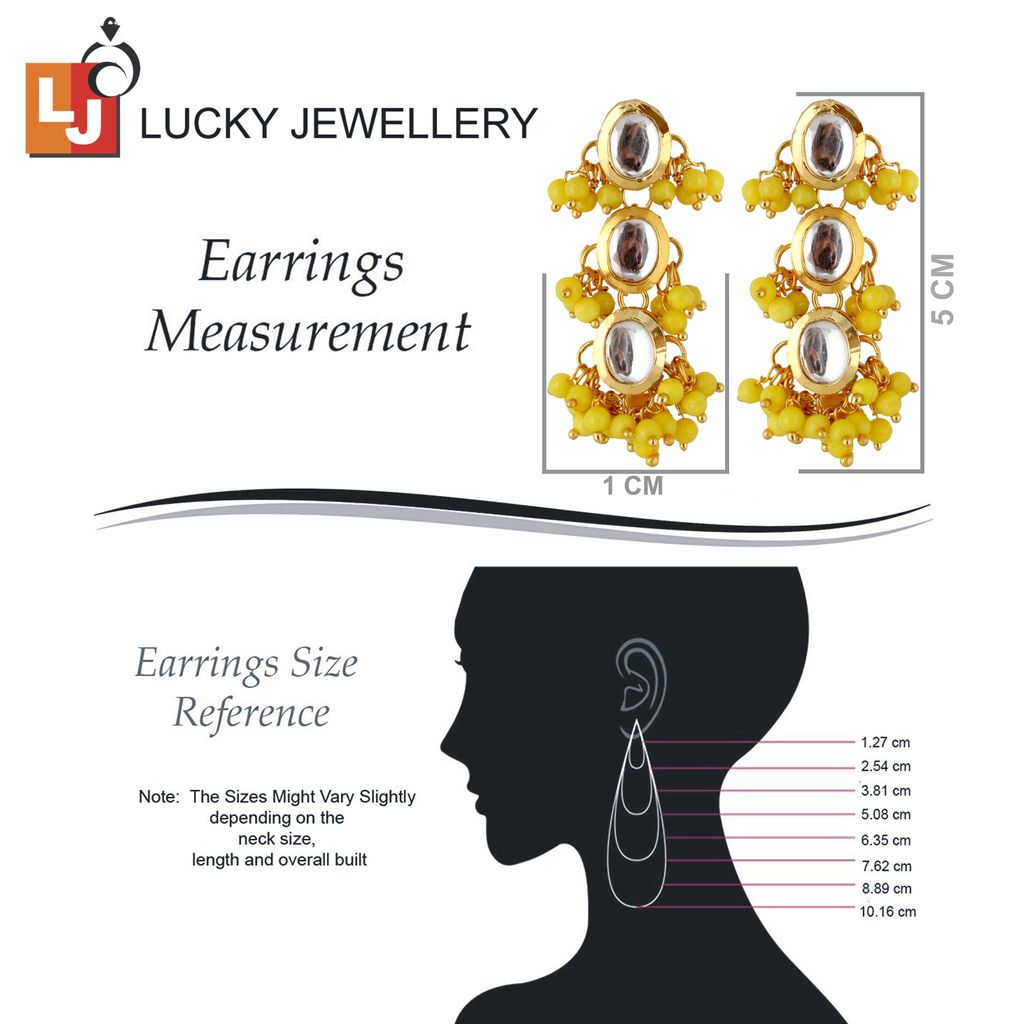 LUCKY JEWELLERY Back Meenakari 18k Gold Plated Yellow Color Tika Earring Combo Uncut Big Faux Kundan Choker Necklace set (796-J5SK-1811-Y)