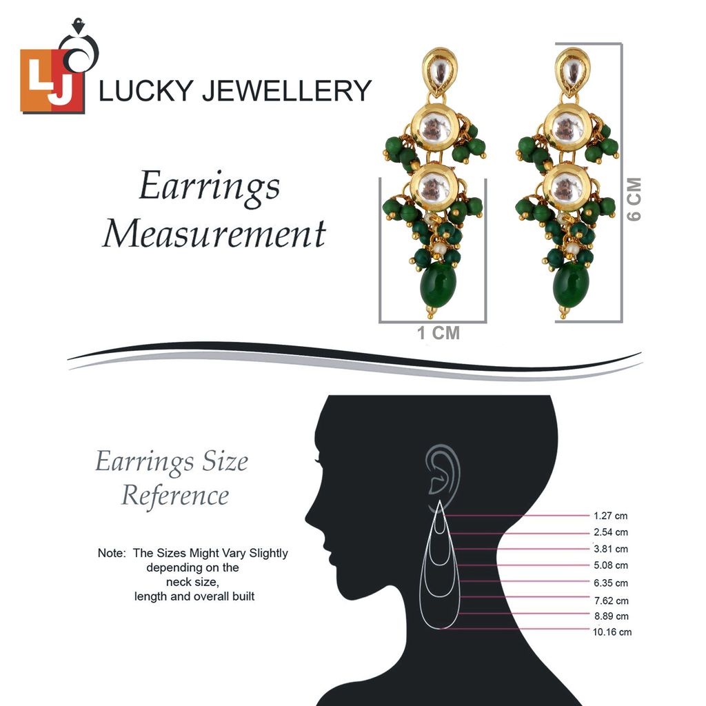 LUCKY JEWELLERY Back Meenakari 18k Gold Plated Green Color Tika Earring Combo Uncut Big Faux Kundan Choker Necklace set (926-J5SK-1810-G)