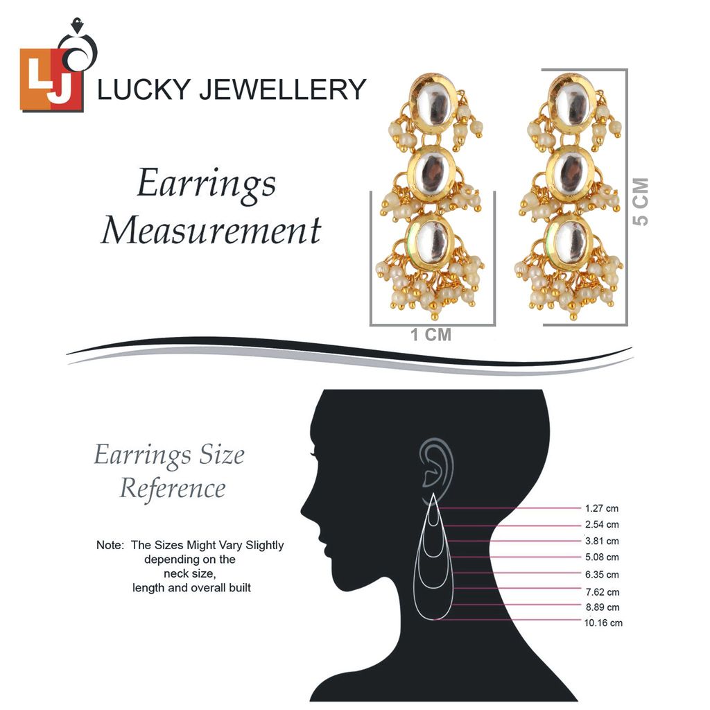 LUCKY JEWELLERY Back Meenakari 18k Gold Plated White Color Tika Earring Combo Uncut Big Faux Kundan Choker Necklace set (796-J5SK-1811-W)