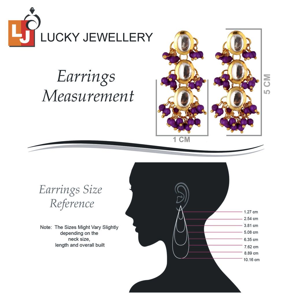 LUCKY JEWELLERY Back Meenakari 18k Gold Plated Purple Color Tika Earring Combo Uncut Big Faux Kundan Choker Necklace set (796-J5SK-1811-P)