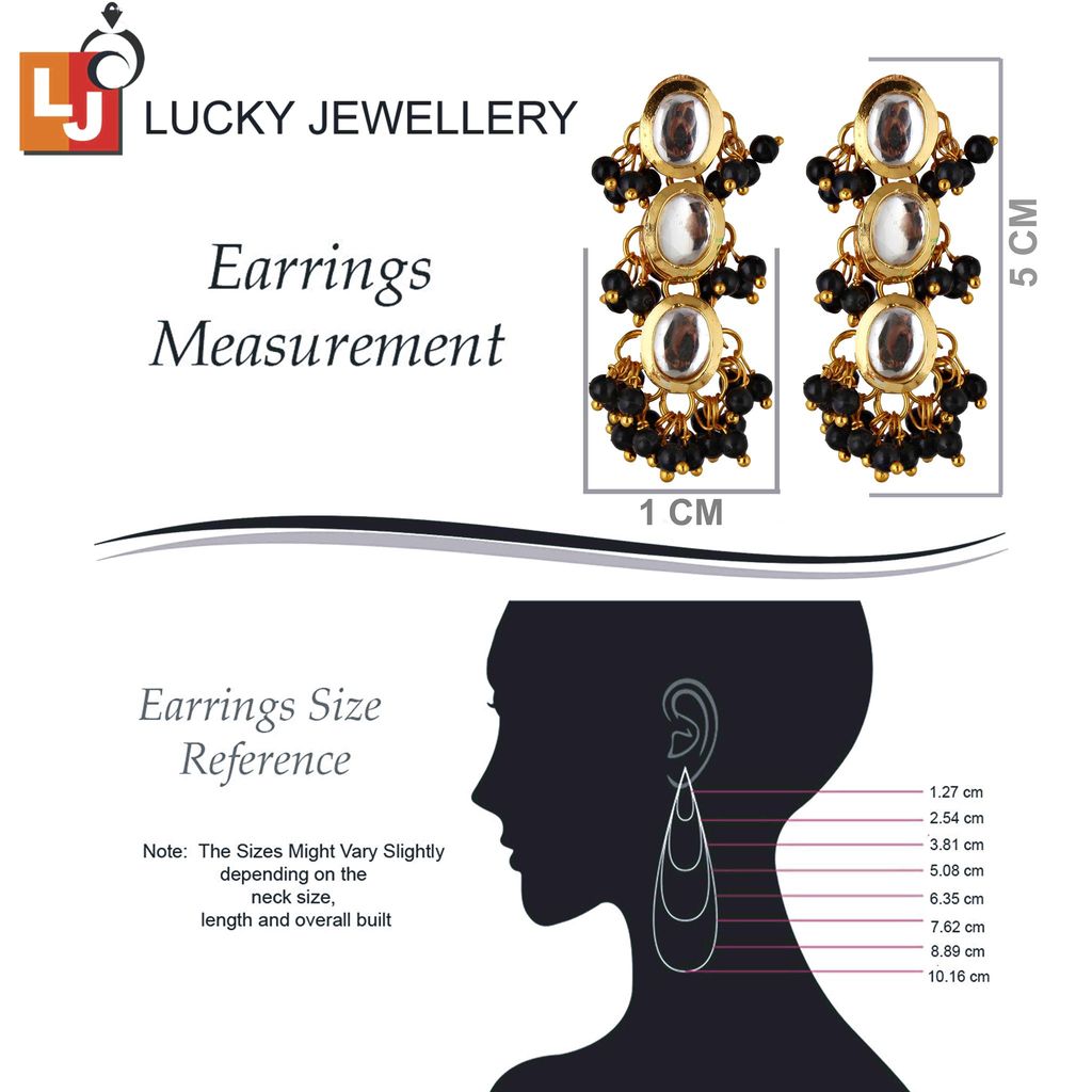 LUCKY JEWELLERY Back Meenakari 18k Gold Plated Black Color Tika Earring Combo Uncut Big Faux Kundan Choker Necklace set (796-J5SK-1811-BL)