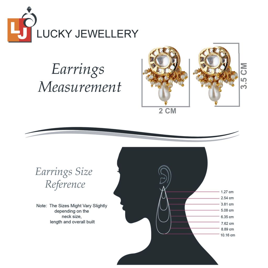 Lucky Jewellery Meenakari 18k Gold Plated White Color Earring Combo Uncut Big Faux Kundan Necklace set (1010-J5SK-1816-W)