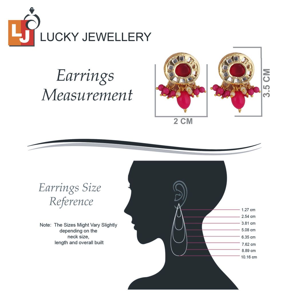 Lucky Jewellery Meenakari 18k Gold Plated Multi Color Earring Combo Uncut Big Faux Kundan Choker Necklace set (1010-J5SK-1816-MT)