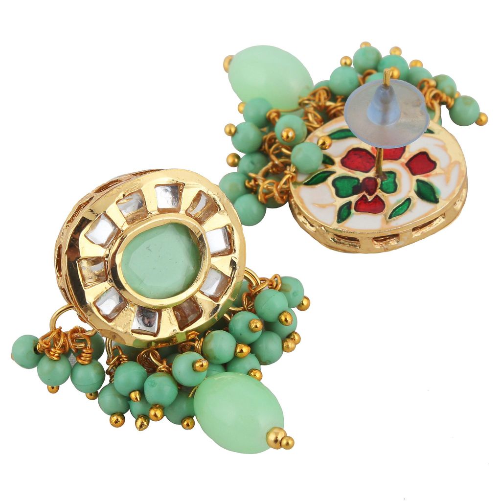 Lucky Jewellery Meenakari 18k Gold Plated Mint Color Earring Combo Uncut Big Faux Kundan Choker Necklace set (1010-J5SK-1816-MNT)