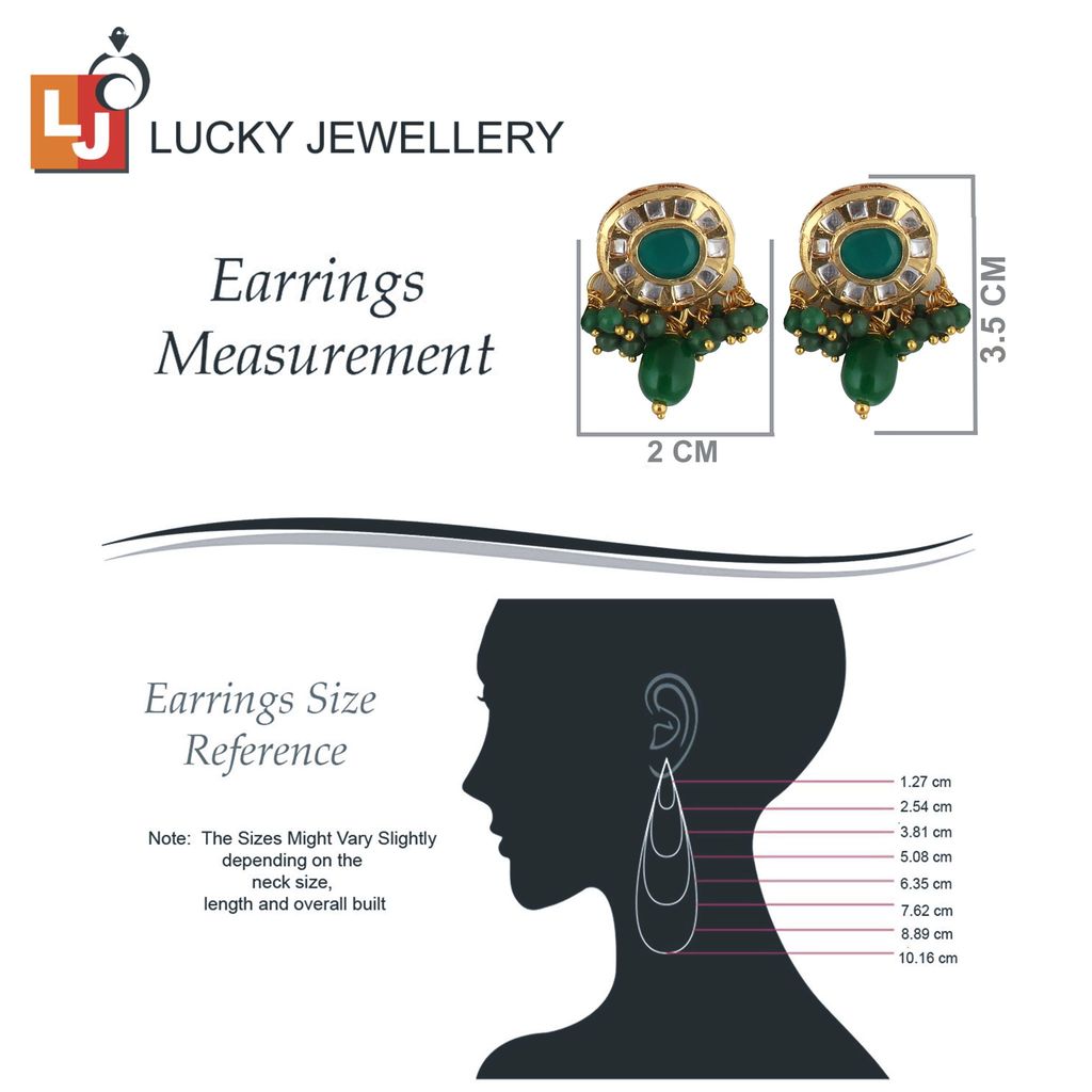 Lucky Jewellery Meenakari 18k Gold Plated Green Color Earring Combo Uncut Big Faux Kundan Choker Necklace set (1010-J5SK-1816-G)