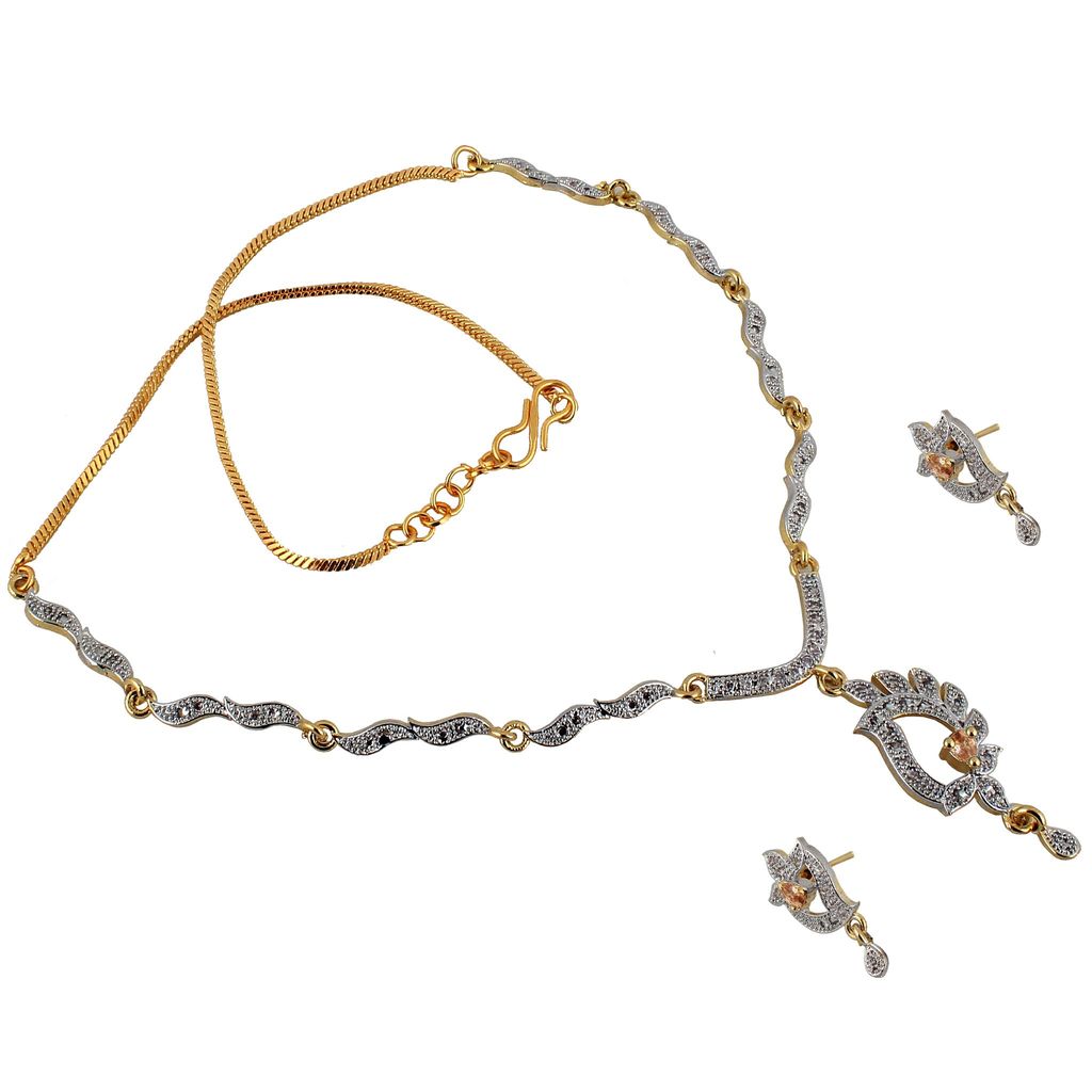 Lucky Jewellery 18K Gold Plated American Diamond (AD) Gold color Pendant,Earring With Chain For Girls & Women.(333-P4SA-1505-LCT)