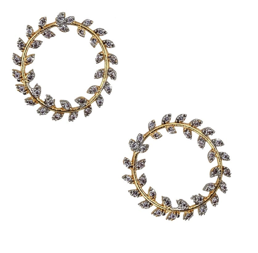 Lucky Jewellery 18K Gold Plated American Diamond (AD) White Color Circle Shape Pendant with Earring and Chain.(144-P4L1A-1517)