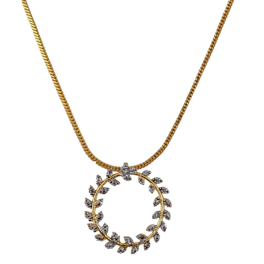 Lucky Jewellery 18K Gold Plated American Diamond (AD) White Color Circle Shape Pendant with Earring and Chain.(144-P4L1A-1517)