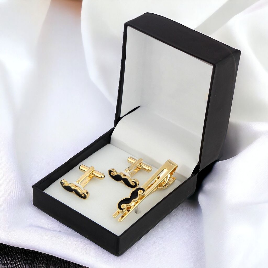 LUCKY JEWELLERY Unique Black Color Golden Plated Formal Wedding Shirt, Suit, Blazer Cufflinks Pair Set for Men.(330-M4C5-A5385)