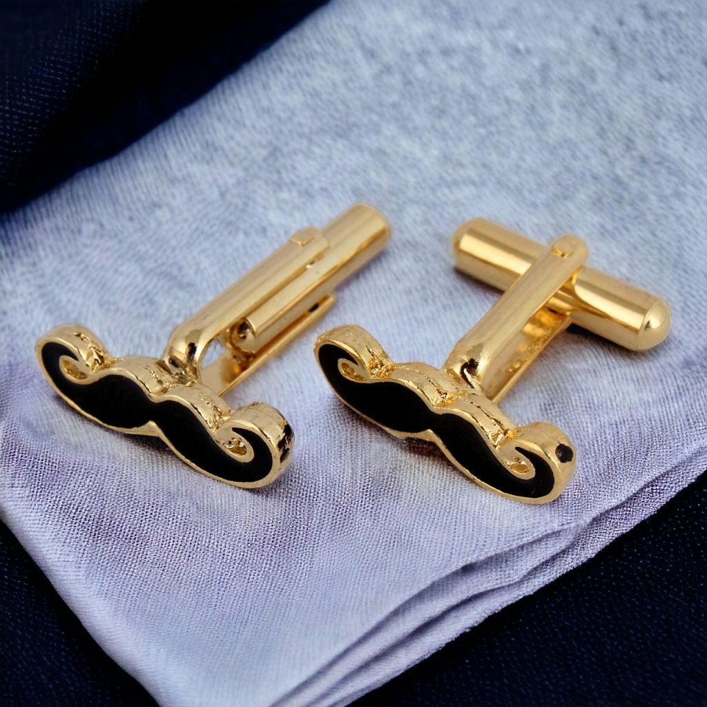 LUCKY JEWELLERY Unique Black Color Golden Plated Formal Wedding Shirt, Suit, Blazer Cufflinks Pair Set for Men.(330-M4C5-A5385)