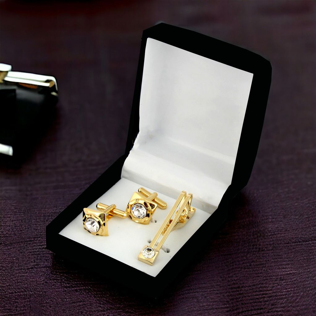 LUCKY JEWELLERY Unique White Color Golden Plated Formal Wedding Shirt, Suit, Blazer Cufflinks Pair Set for Men.(294-M4C5-DC7M2SY)