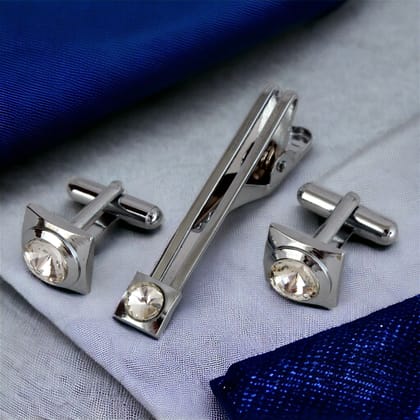 LUCKY JEWELLERY Unique White Color Silver Plated Formal Wedding Shirt, Suit, Blazer Cufflinks Pair Set for Men.(314-M4C5-CRR42TSG-S)