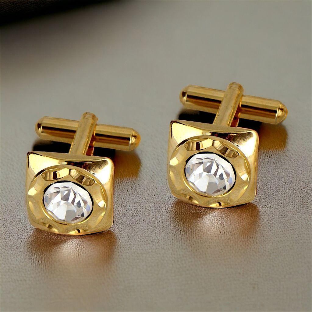 LUCKY JEWELLERY Unique White Color Golden Plated Formal Wedding Shirt, Suit, Blazer Cufflinks Pair Set for Men.(294-M4C5-DC7M2SY)