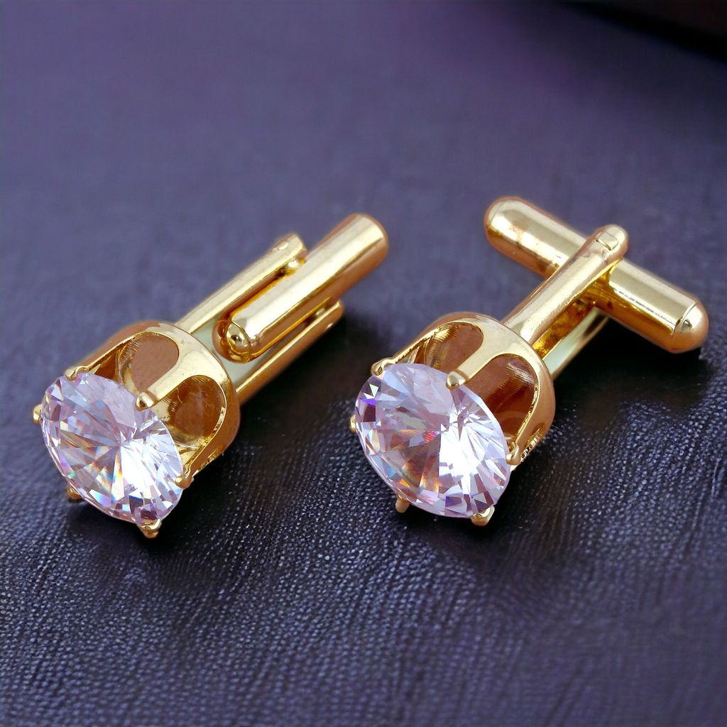 LUCKY JEWELLERY Unique White Color Golden Plated Formal Wedding Shirt, Suit, Blazer Cufflinks Pair Set for Men.(261-M4C4-AD14)