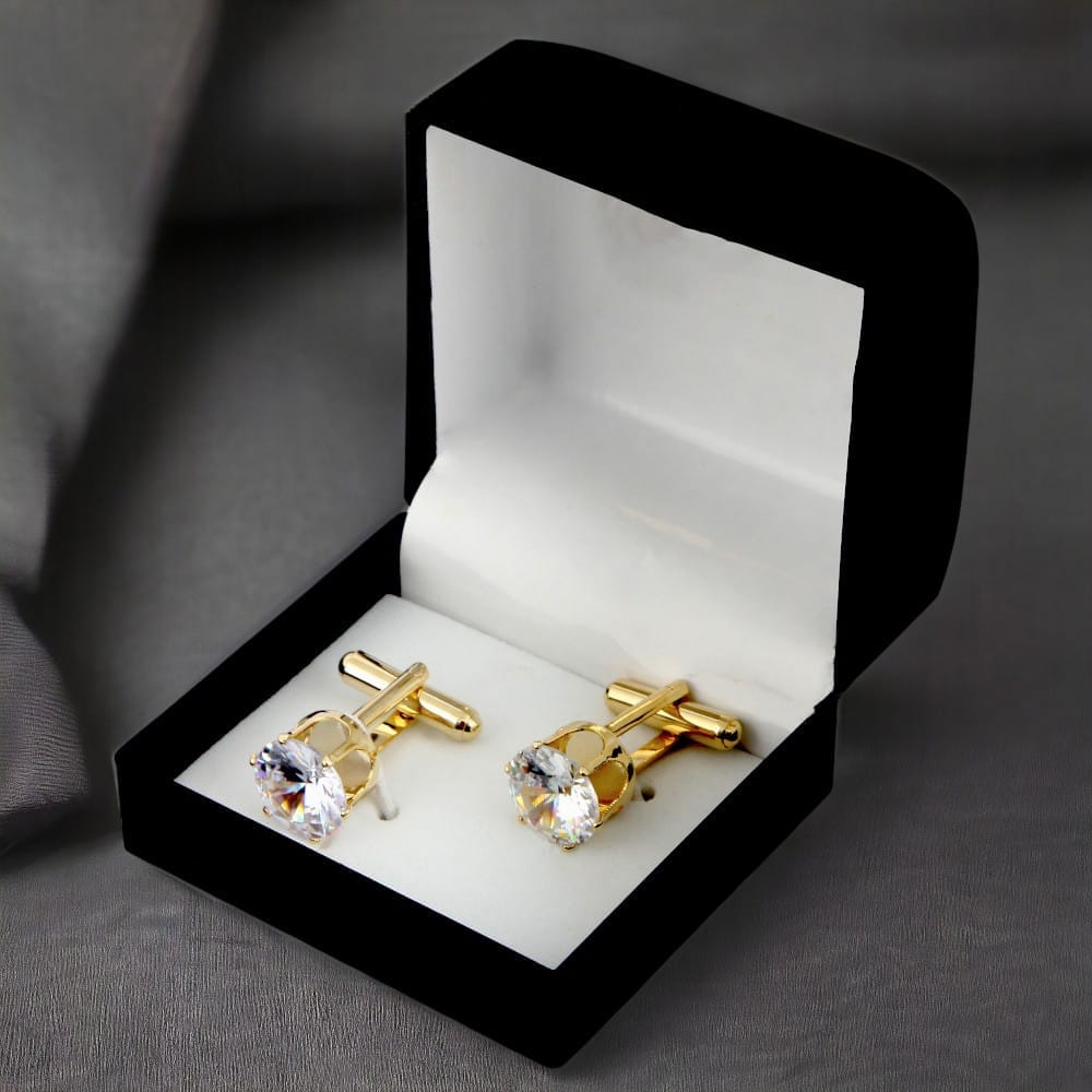 LUCKY JEWELLERY Unique White Color Golden Plated Formal Wedding Shirt, Suit, Blazer Cufflinks Pair Set for Men.(261-M4C4-AD14)