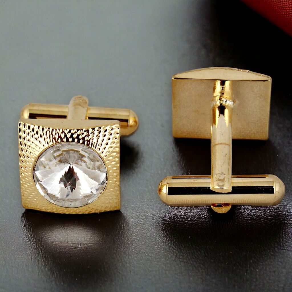 LUCKY JEWELLERY Unique White Color Golden Plated Formal Wedding Shirt, Suit, Blazer Cufflinks Pair Set for Men.(257-M4C4-R4759)