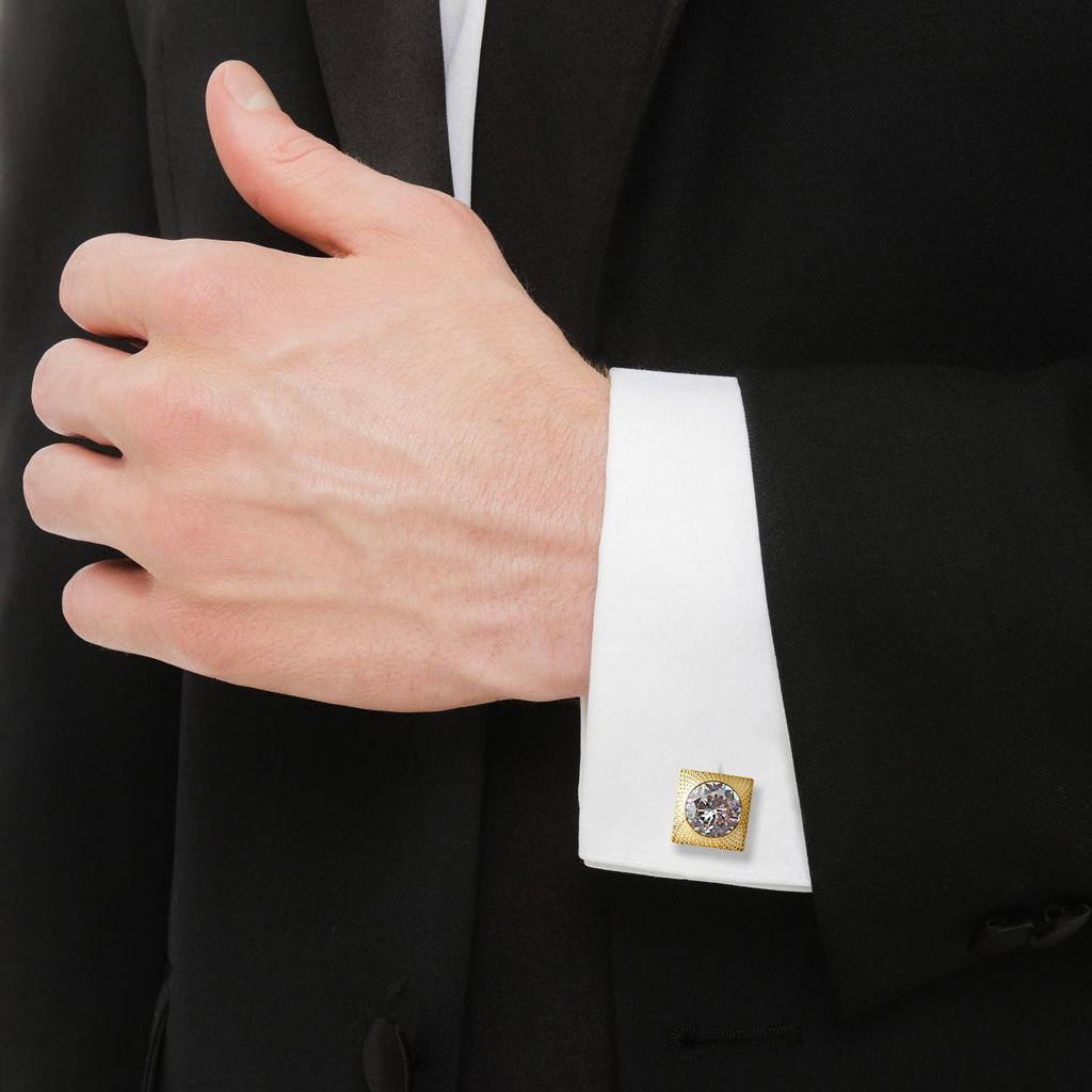 LUCKY JEWELLERY Unique White Color Golden Plated Formal Wedding Shirt, Suit, Blazer Cufflinks Pair Set for Men.(257-M4C4-R4759)