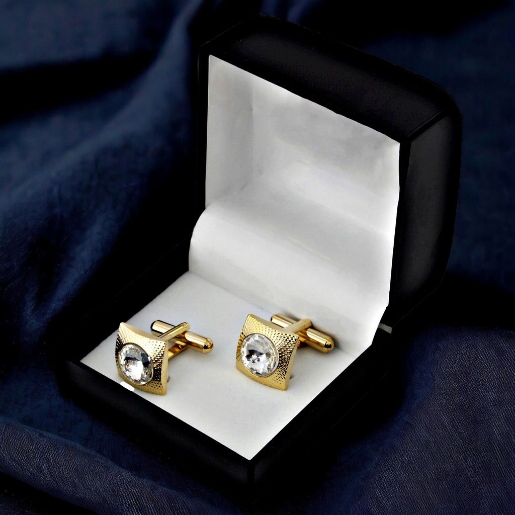 LUCKY JEWELLERY Unique White Color Golden Plated Formal Wedding Shirt, Suit, Blazer Cufflinks Pair Set for Men.(257-M4C4-R4759)