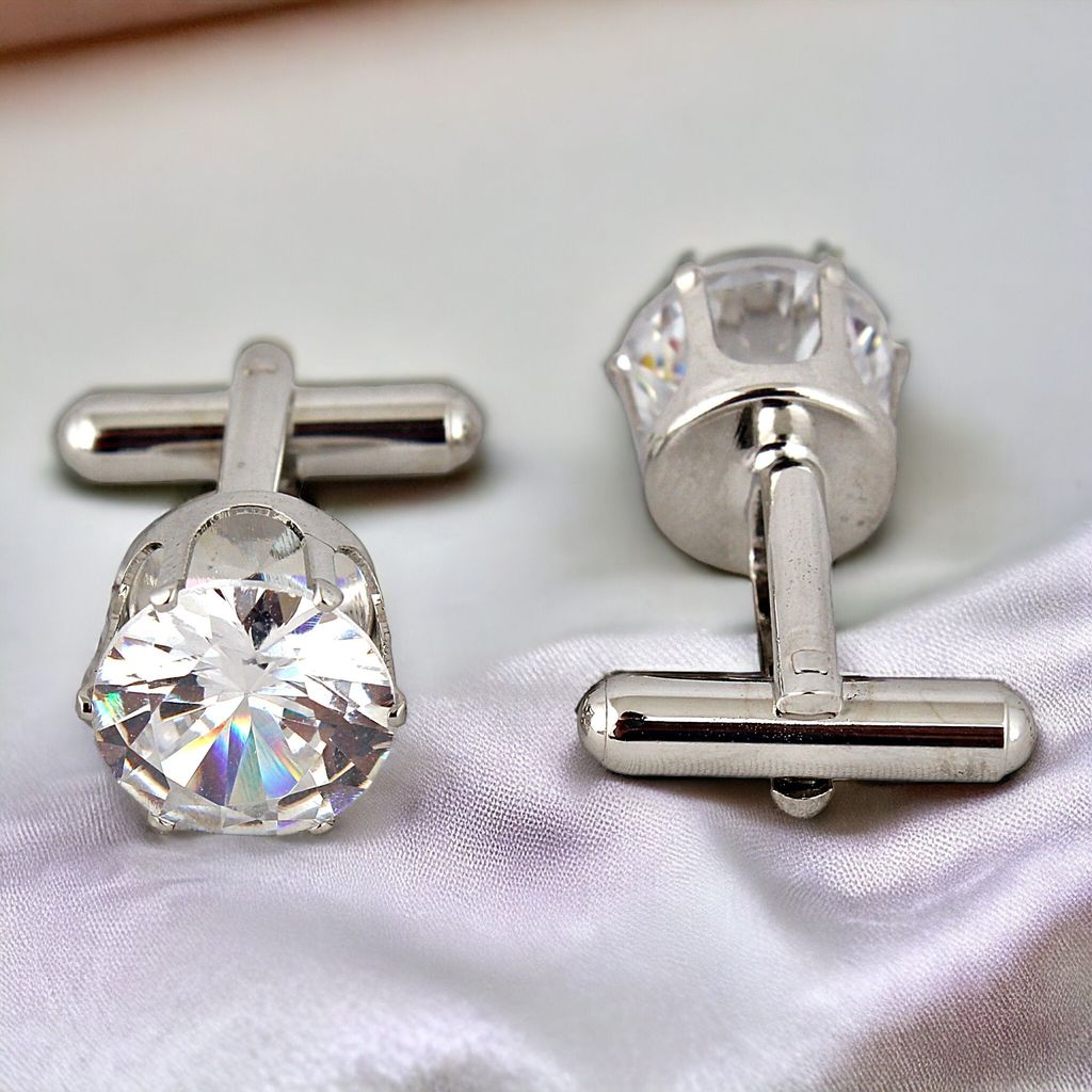 LUCKY JEWELLERY Unique White Color Silver Plated Formal Wedding Shirt, Suit, Blazer Cufflinks Pair Set for Men.(261-M4C4-AD14-S)