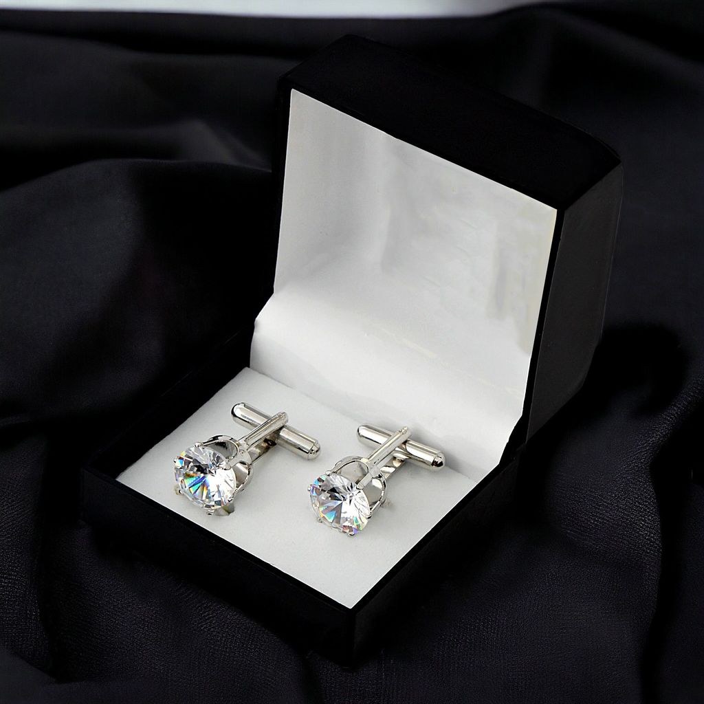 LUCKY JEWELLERY Unique White Color Silver Plated Formal Wedding Shirt, Suit, Blazer Cufflinks Pair Set for Men.(261-M4C4-AD14-S)