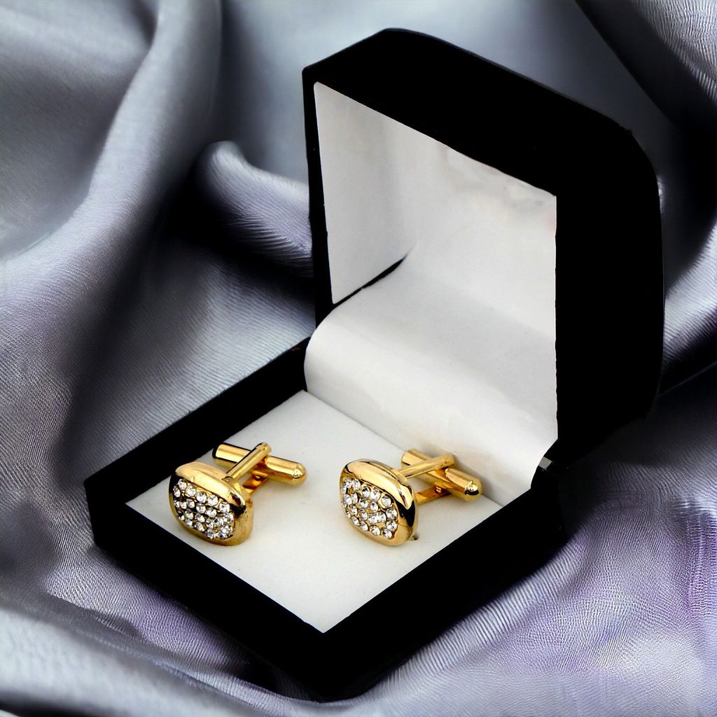 LUCKY JEWELLERY Unique White Color Golden Plated Formal Wedding Shirt, Suit, Blazer Cufflinks Pair Set for Men.(251-M4C4-A5475)