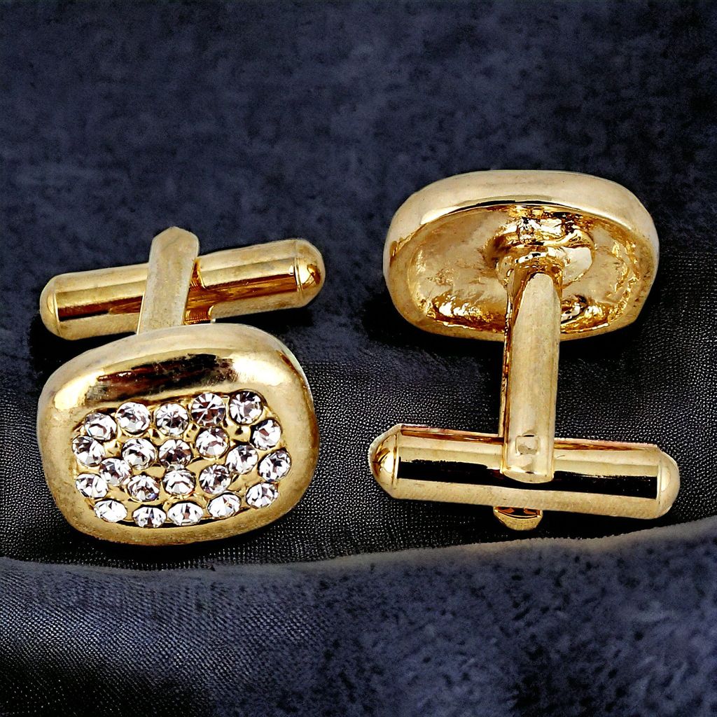 LUCKY JEWELLERY Unique White Color Golden Plated Formal Wedding Shirt, Suit, Blazer Cufflinks Pair Set for Men.(251-M4C4-A5475)