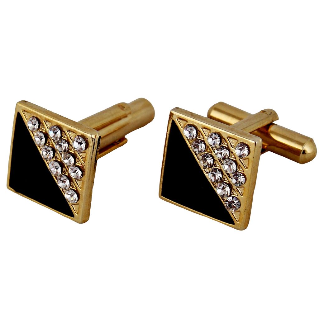 LUCKY JEWELLERY Unique Black Color Golden Plated Formal Wedding Shirt, Suit, Blazer Cufflinks Pair Set for Men.(224-M4C4-C11MEENA)