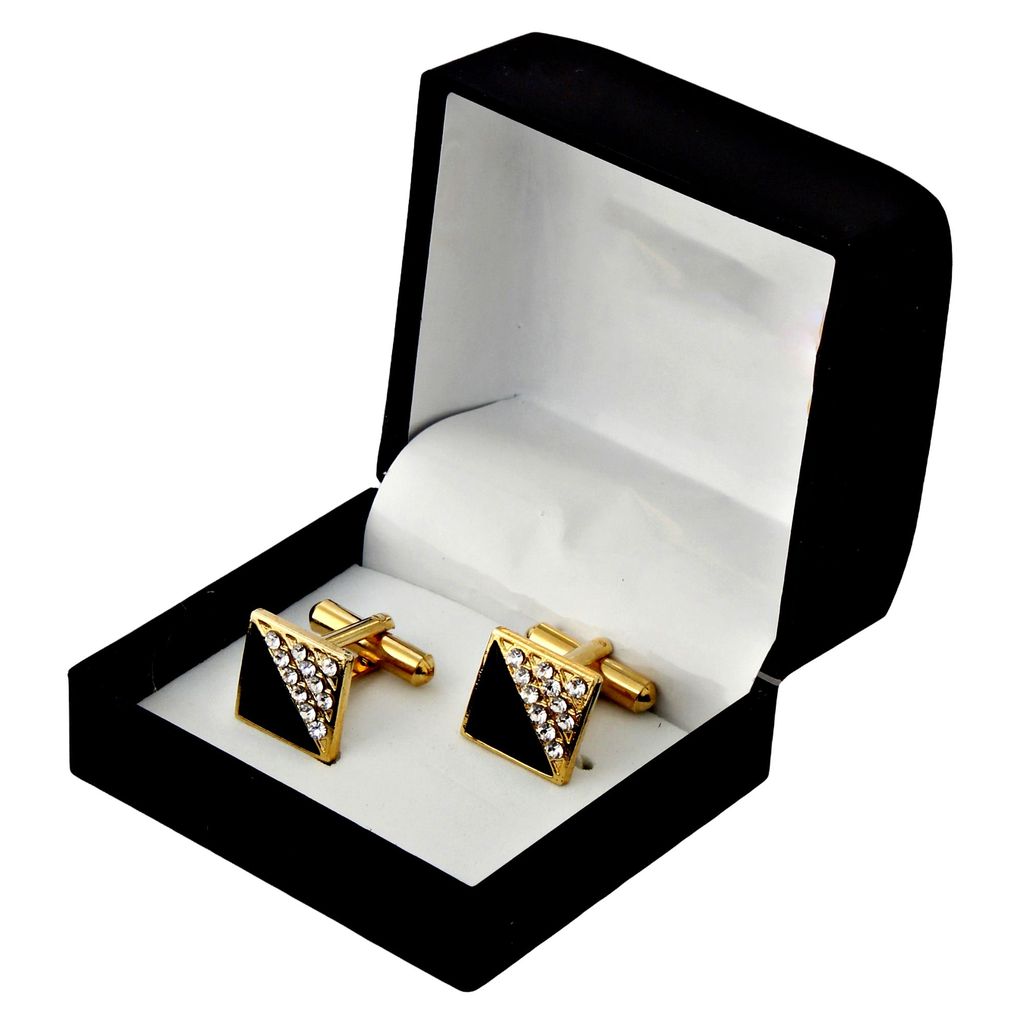 LUCKY JEWELLERY Unique Black Color Golden Plated Formal Wedding Shirt, Suit, Blazer Cufflinks Pair Set for Men.(224-M4C4-C11MEENA)