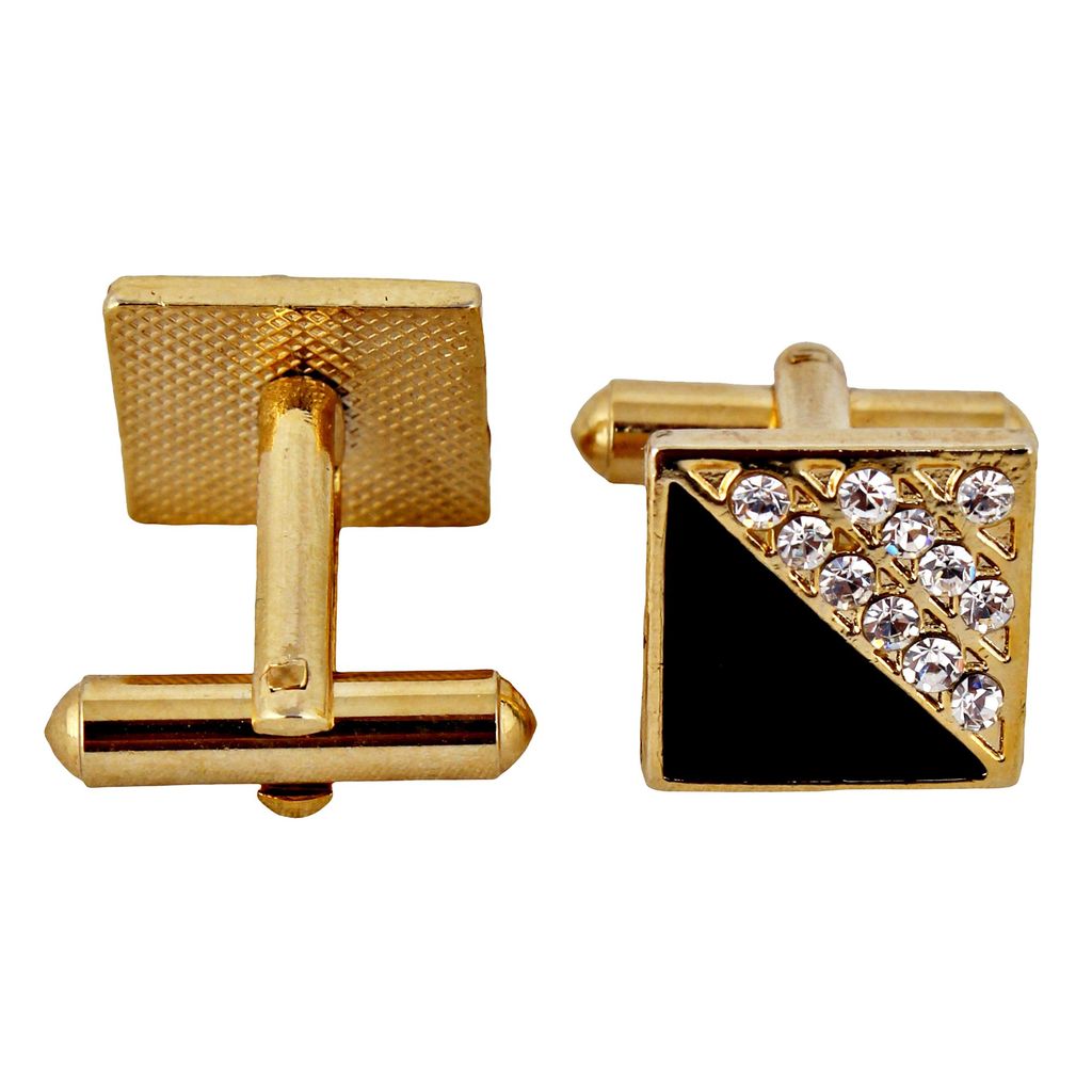 LUCKY JEWELLERY Unique Black Color Golden Plated Formal Wedding Shirt, Suit, Blazer Cufflinks Pair Set for Men.(224-M4C4-C11MEENA)
