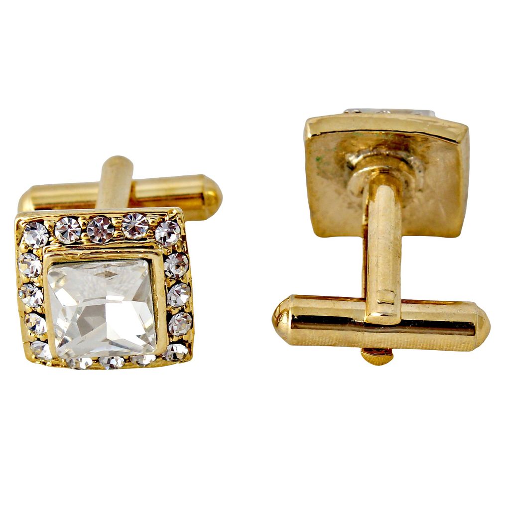 LUCKY JEWELLERY Unique White Color Golden Plated Formal Wedding Shirt, Suit, Blazer Cufflinks Pair Set for Men.(218-M4C4-A5520)