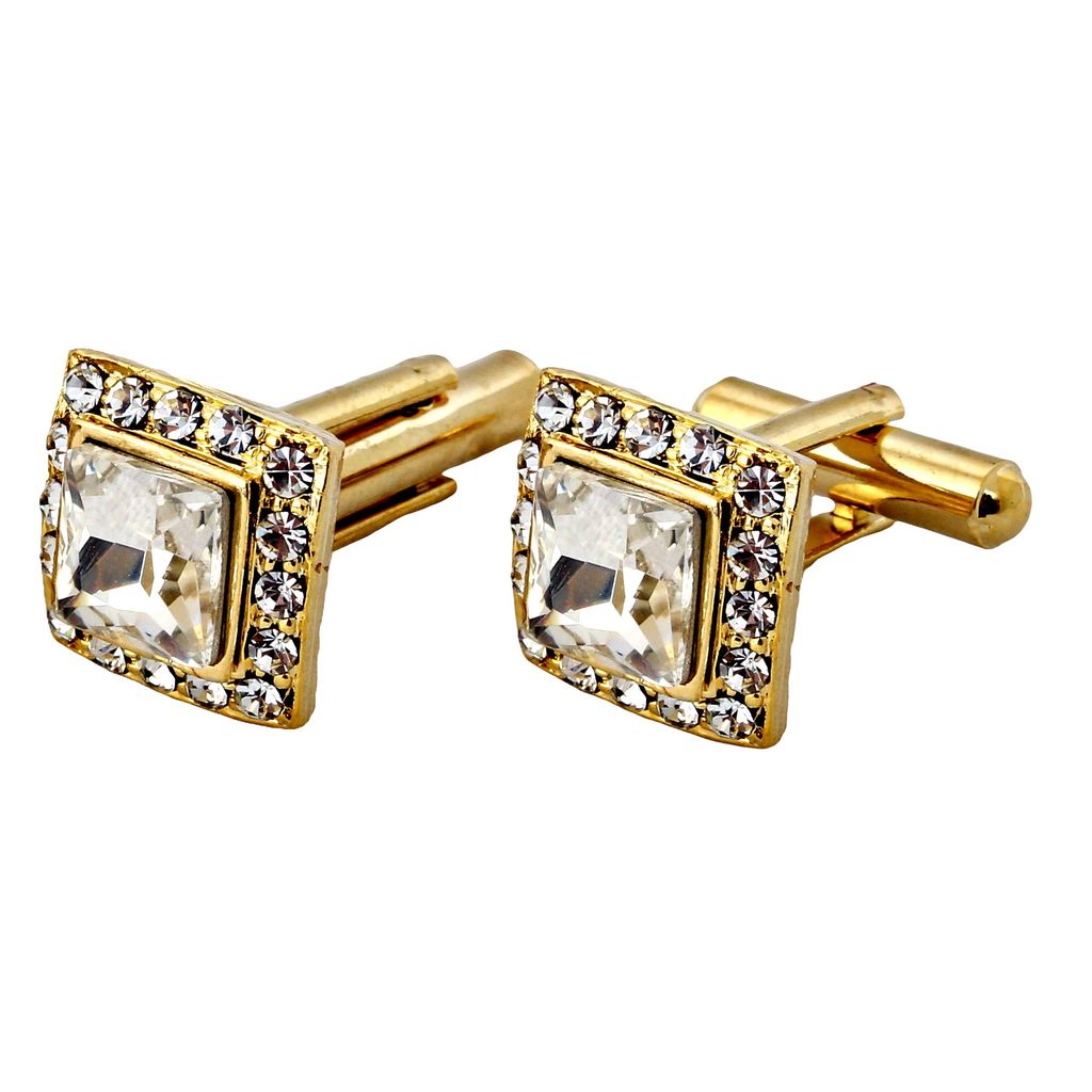 LUCKY JEWELLERY Unique White Color Golden Plated Formal Wedding Shirt, Suit, Blazer Cufflinks Pair Set for Men.(218-M4C4-A5520)