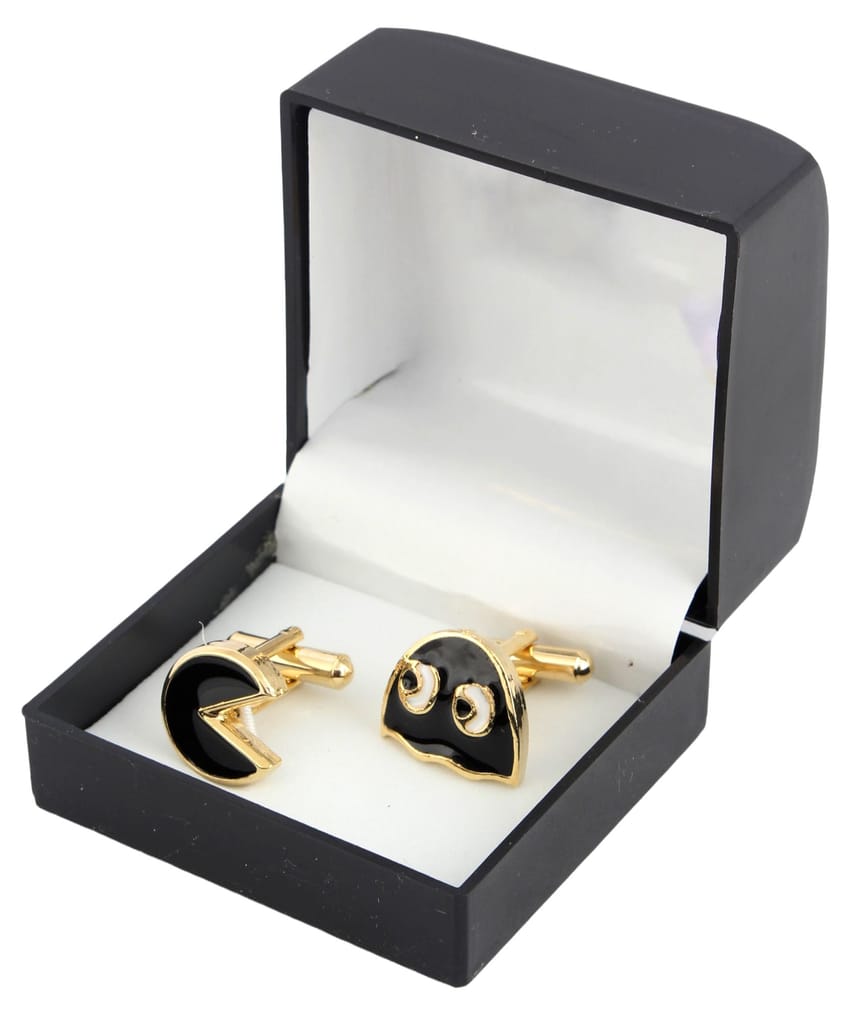 LUCKY JEWELLERY Unique Black Color Golden Plated Formal Wedding Shirt, Suit, Blazer Cufflinks Pair Set for Men.(208-M4C4-A5365)