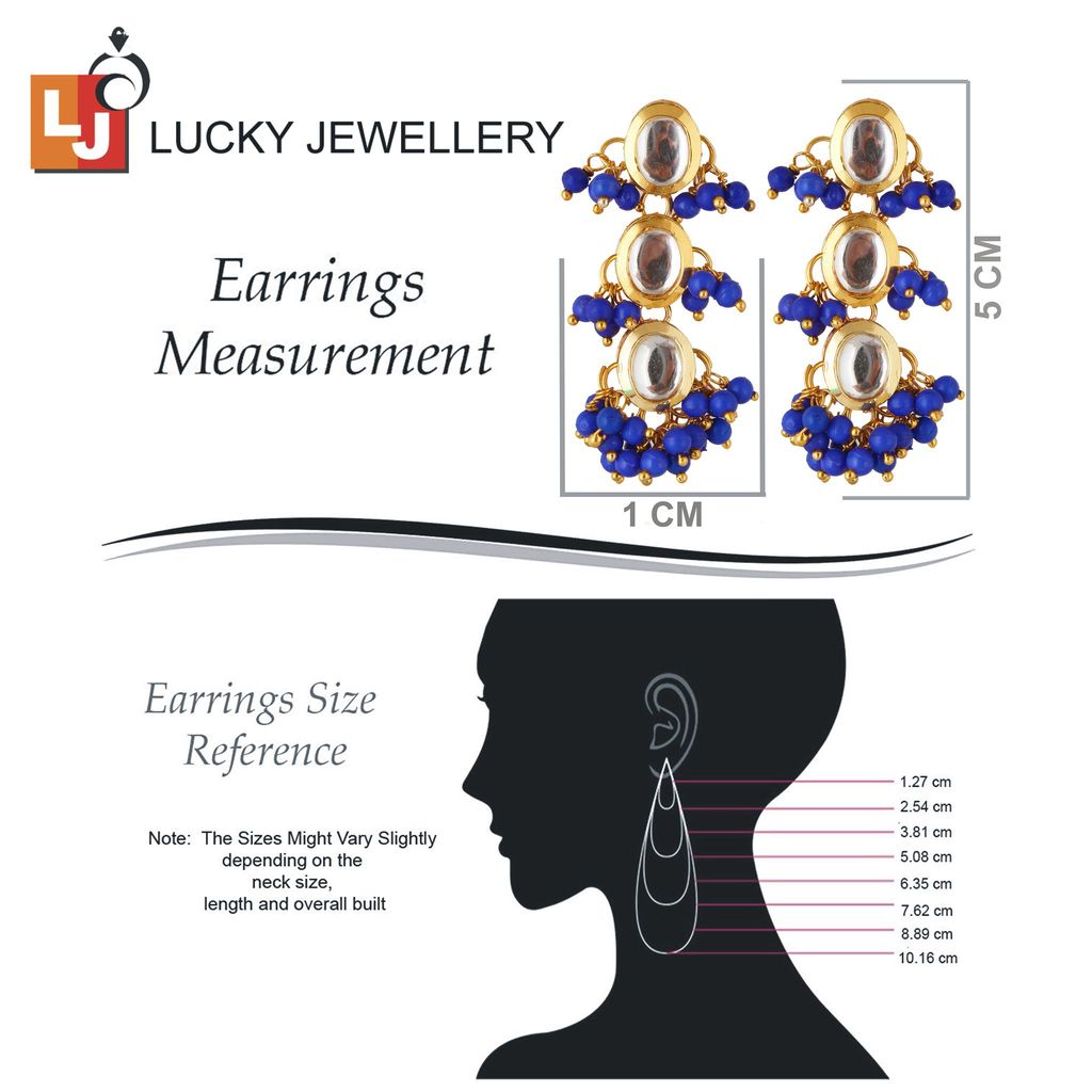 Lucky Jewellery Traditional Back Meenkari Gold Plated uncut kundan Blue Earrings (219-J5EK-1811-B)