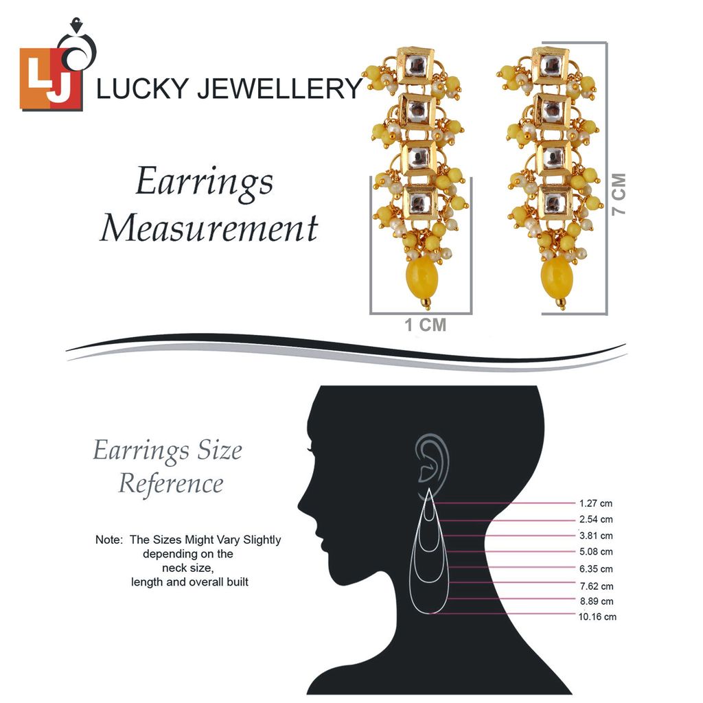 Lucky Jewellery Traditional Back Meenkari Gold Plated uncut kundan Yellow Earrings (195-J5EK-1664-Y)