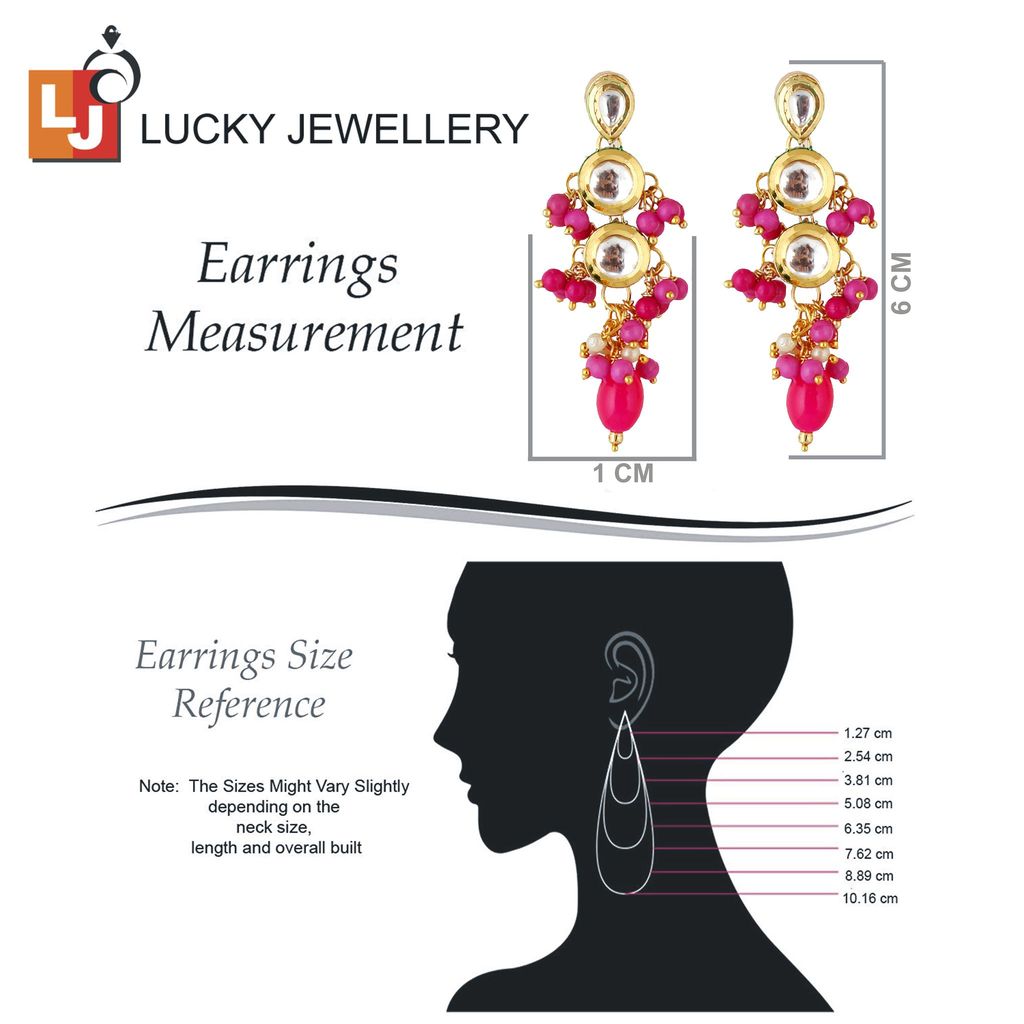 Lucky Jewellery Traditional Back Meenkari Gold Plated uncut kundan Magenta Earrings (193-J5EK-1810-R)